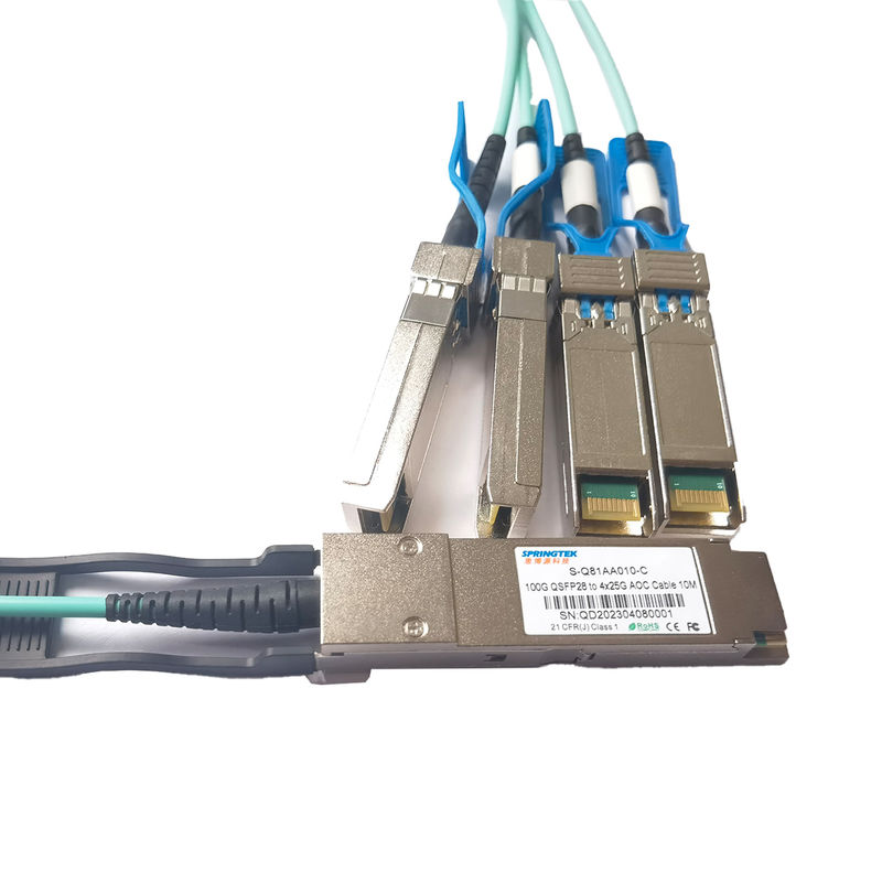 100G QSFP28 au câble à fibres optiques actif d'évasion de 4x25G SFP28   câble de l'émetteur-récepteur 100Gbase AOC de 10m 20m