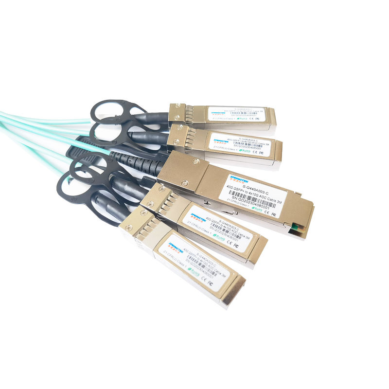 3M 40G QSFP+ au câble à fibres optiques actif MMF de 4X10g SFP+ AOC pour l'Ethernet et la Manche de fibre